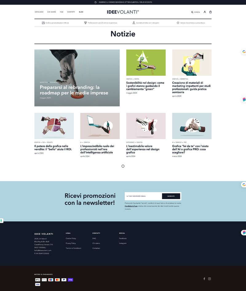Sito e-commerce Shopify di Idee volanti